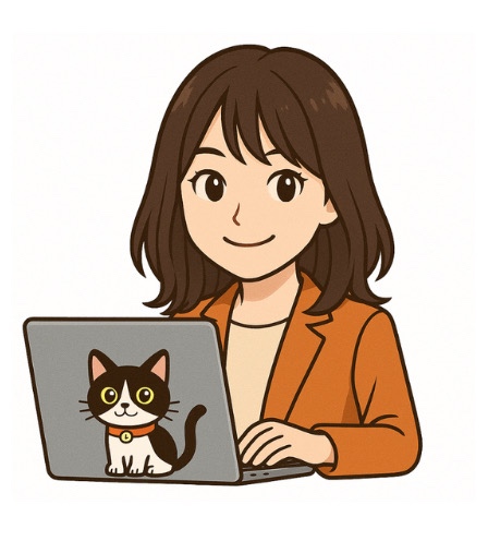 ちゃげしず：パソコンに黒白ハチワレ猫ステッカーのイラスト